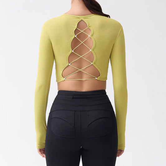 Stay Cool and Stylish: Hollow Back Crop Top with Thumb Holes